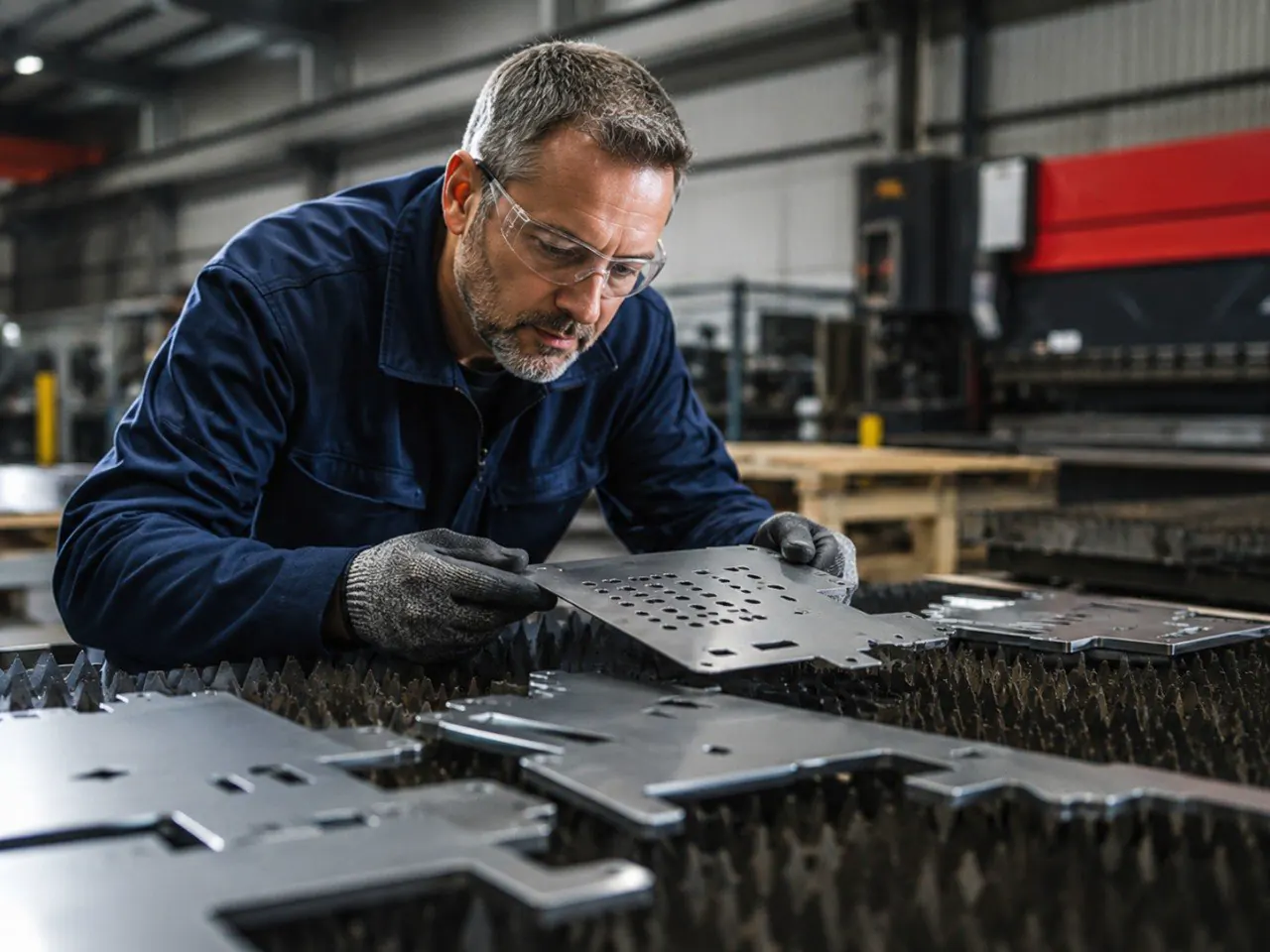 Contrôle visuel d’une pièce de tôlerie fine découpée sur table de machine